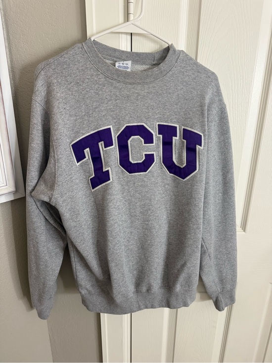Champion Tops - Champion Gray Crewneck Sweatshirt with Purple TCU Letters